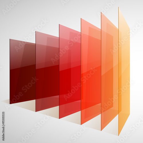 Infographics 3d perspective red, orange and yellow abstract shiny rectangles on white background photo