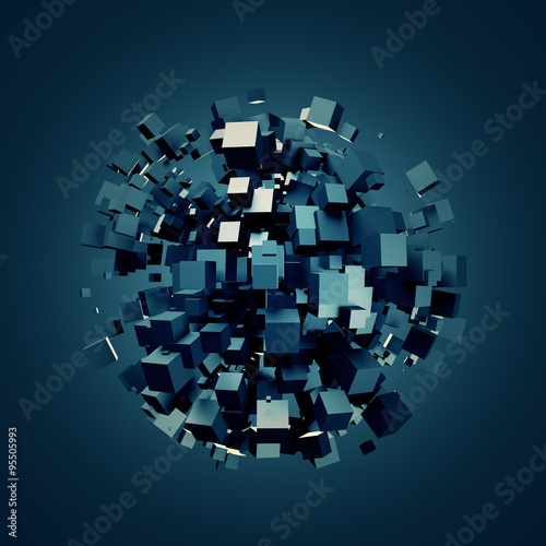 Abstract 3D Rendering of Dark Cubes.