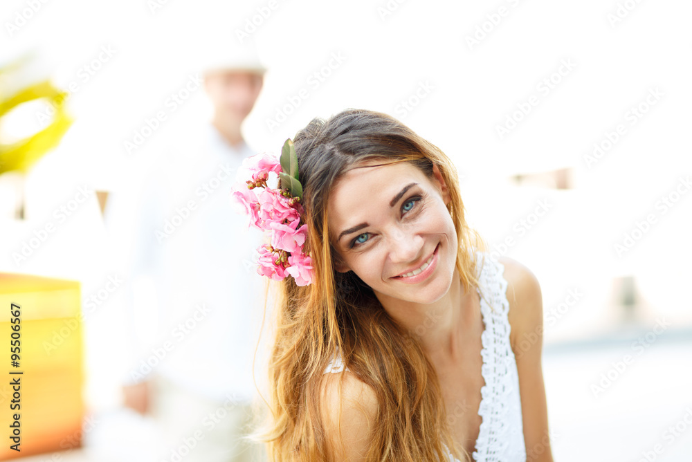 Beautiful lovely woman with flower hair accessory Beautiful lovely woman with flower hair accessory