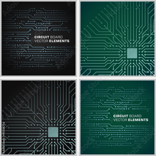 Circuit board vector elements. 4 tiled pattern backgrounds good for IT / computers business design. File one.