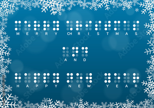 Merry Christmas and Happy New Year card with braille greeting