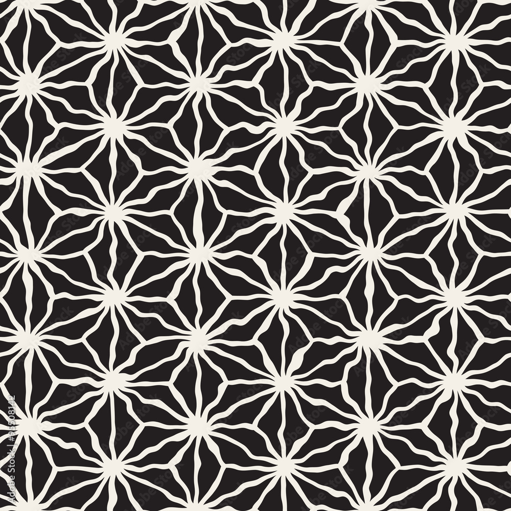 Vector Seamless Black and White Hand Drawn Triangle Star Line Grid Pattern Vector Seamless Black and White Hand Drawn Triangle Star Line Grid Pattern