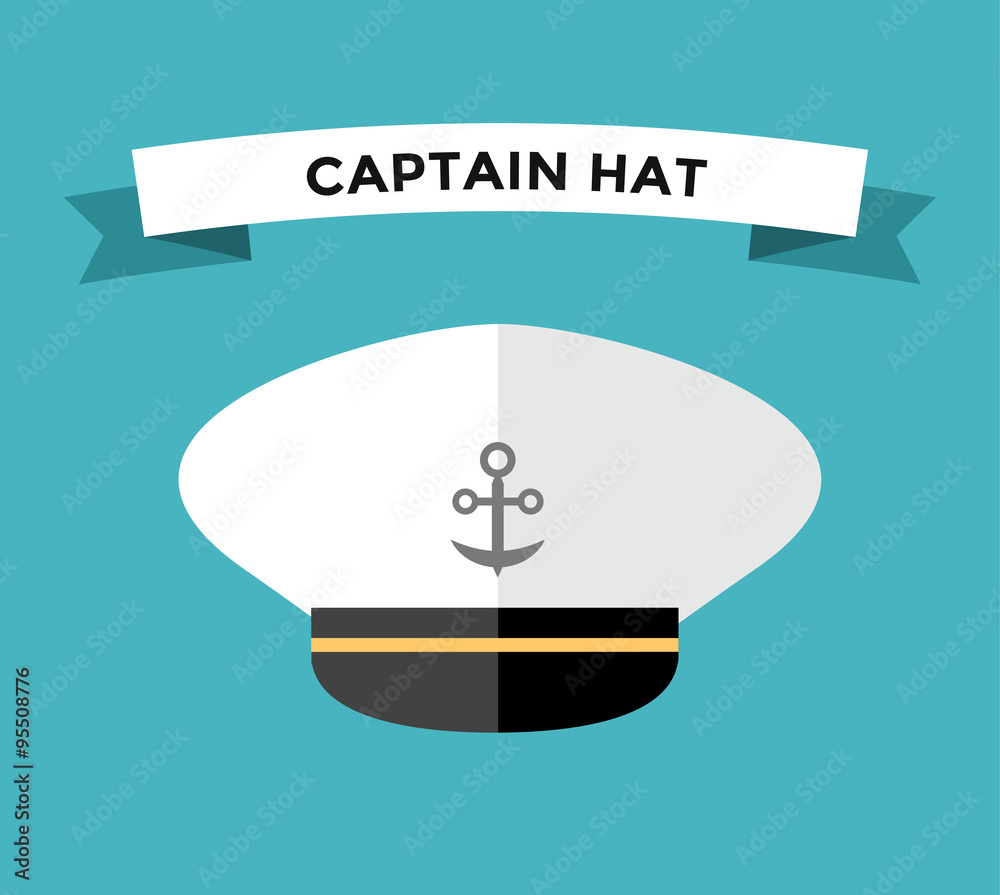 Captain hat with anchor flat vector icon