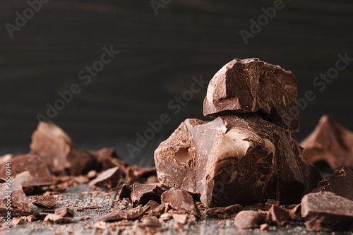 Chocolate pieces on a dark backround