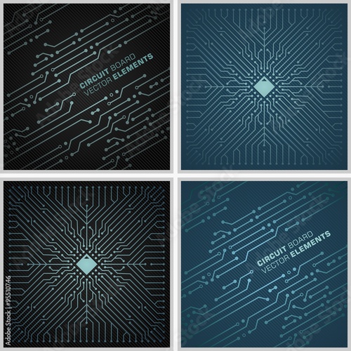 Circuit board vector elements. 4 tiled pattern backgrounds good for IT / computers business design. File four.