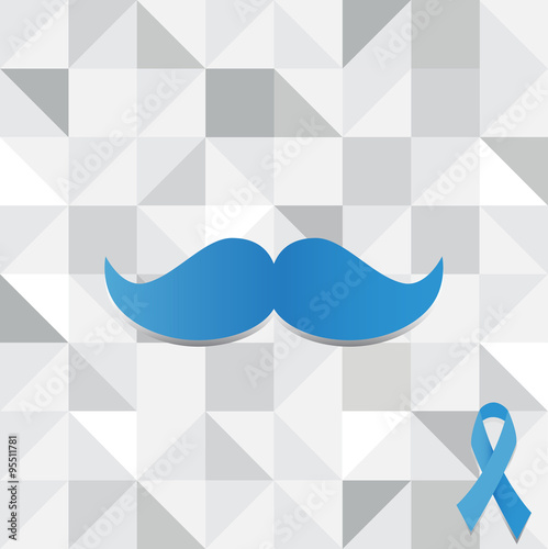 Blue mustache and blue prostate cancer awareness on poly background.