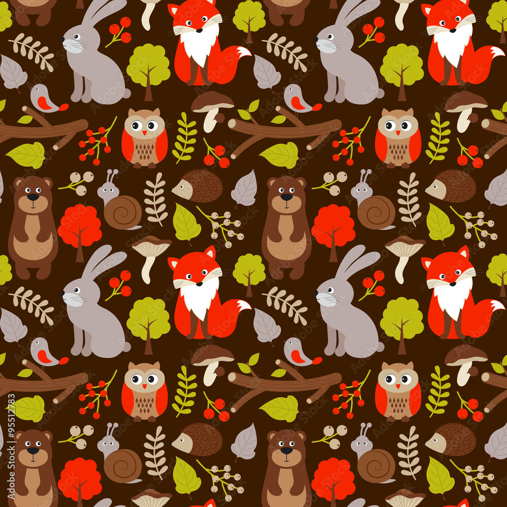 Woodland animals seamless pattern Woodland animals seamless pattern