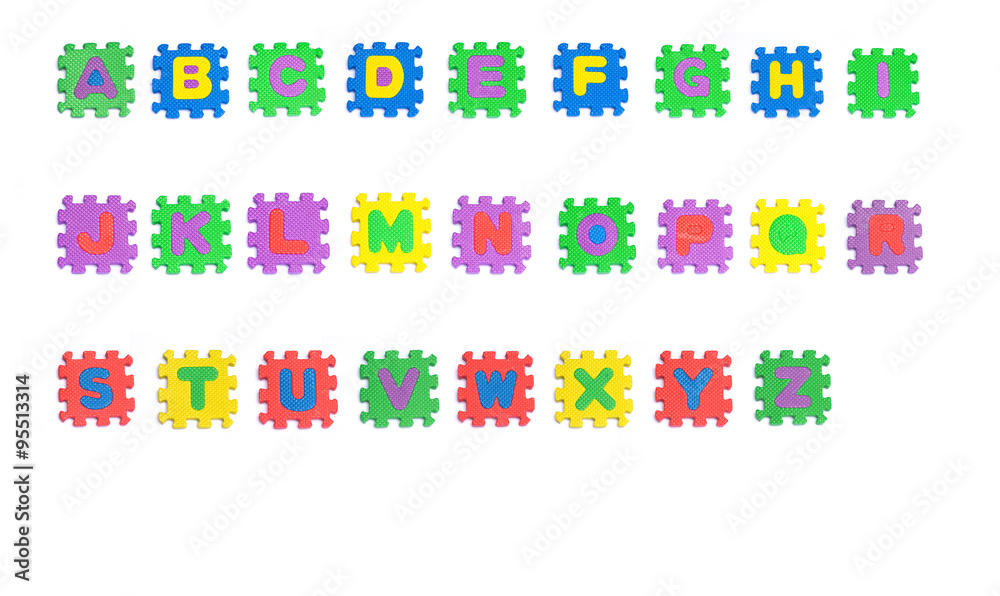 stock photo colourful building blocks with alphabets on white