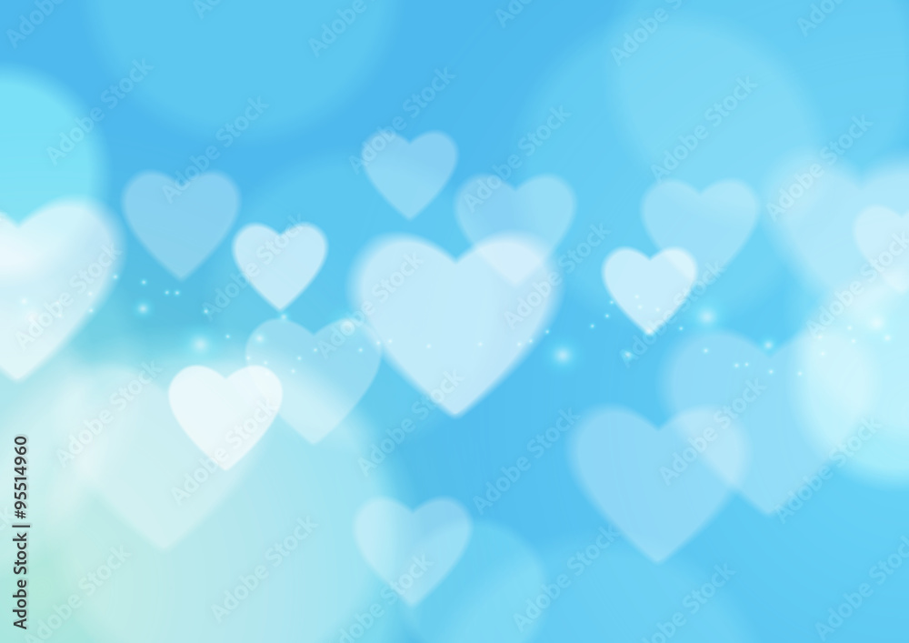 Abstract Love with Bokeh Light on Blue Background