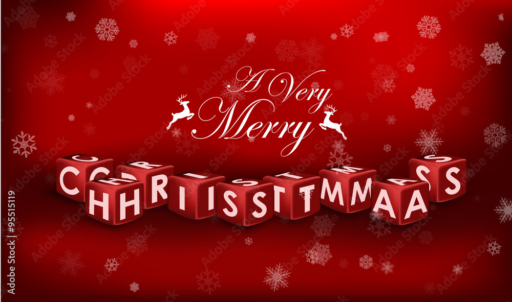 Merry Christmas 3d text on red background