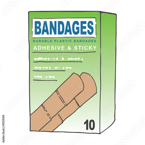 Waterproof Adhesive Bandages for when you get a Cut or Scrape on your Skin.  This Off-Brand or Generic Bandages Concept Will Look Great in Your First Aid, Doctor, or Hospital Graphic
