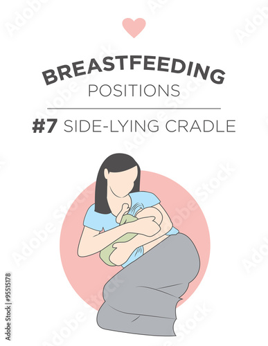 #7/8 Side Lying Cradle - Breastfeeding Position - Mother Lying on Her Side While Feeding a Sweet Newborn Baby with her Nourishing Nipple in Cradle Position