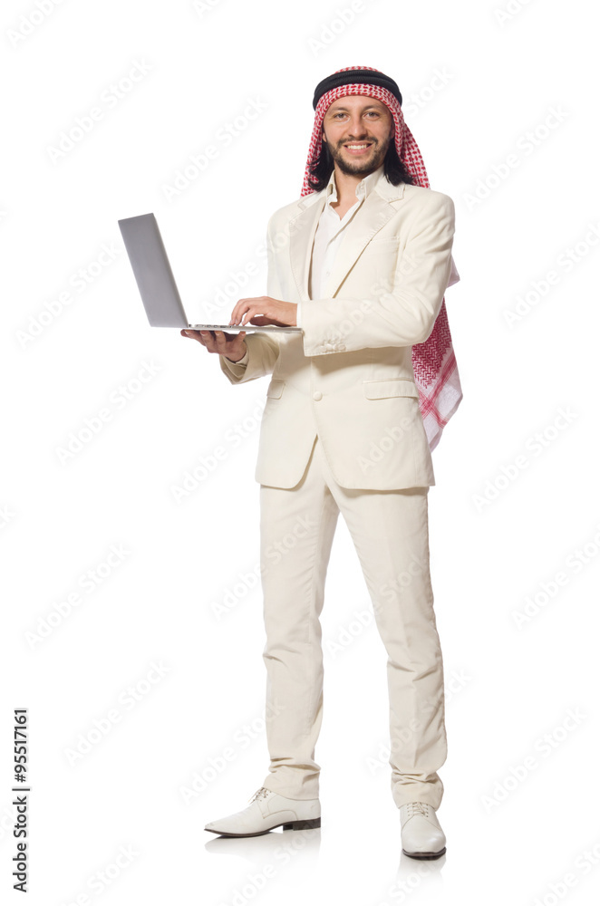 Arab businessman with computer on white Arab businessman with computer on white
