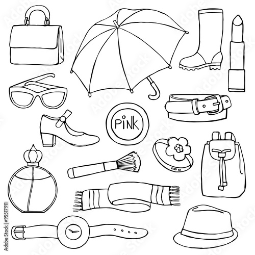Woman accessories hand drawn set
