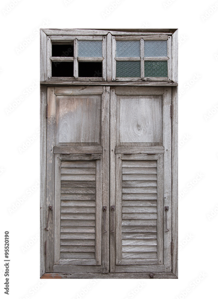Aged weathered wooden window isolated on white background