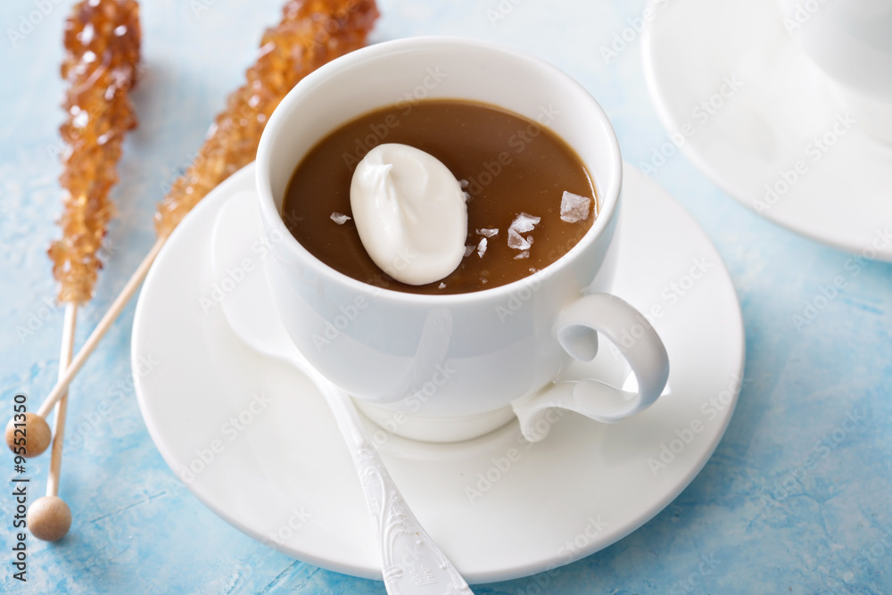 Caramel pudding with flaked salt