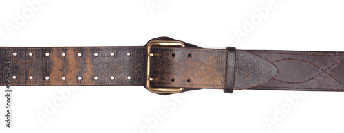 Old leather belt isolated on white