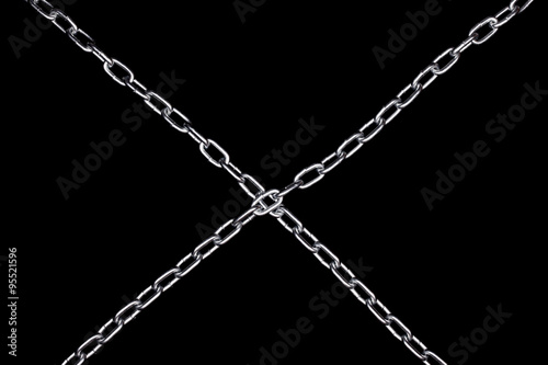 Metal chain isolated on black. Symbol of ban