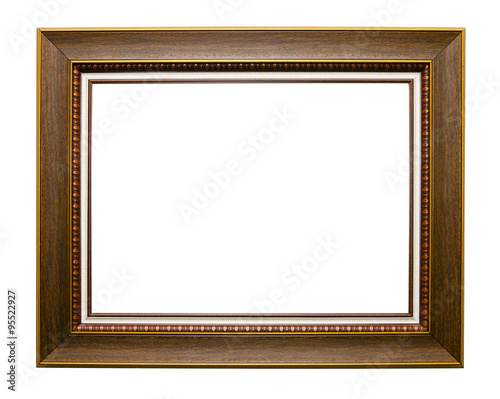 wooden vintage photo frame isolated on white background