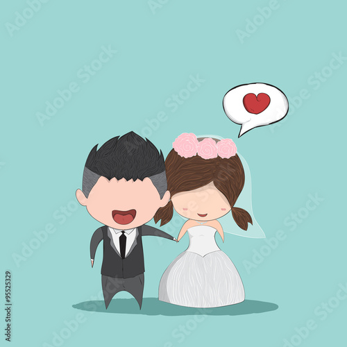 Cute cartoon Wedding couple men and women, cute Valentine's Day