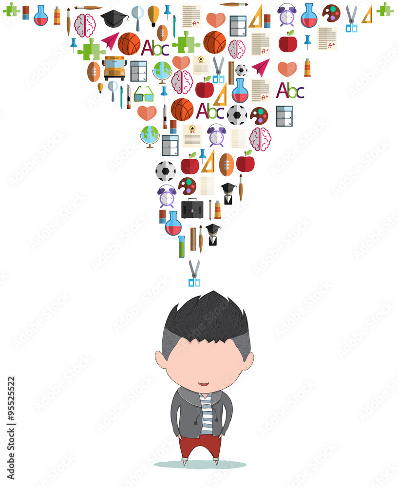schoolboy cute with back to school icons. drawing by hand vector schoolboy cute with back to school icons. drawing by hand vector