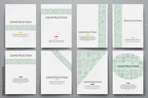 Corporate identity vector templates set with doodles construction theme