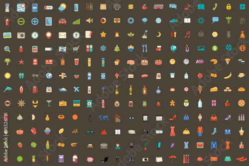 216 icons on different subjects. Vector illustration
