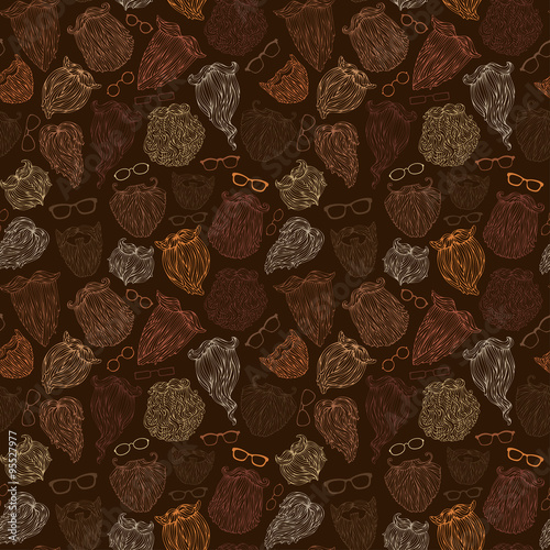 Seamless pattern of fashion man beards and eyeglasses.