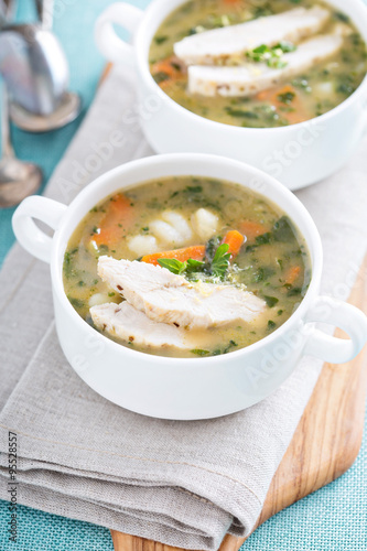 Chicken gnocchi soup with vegetables