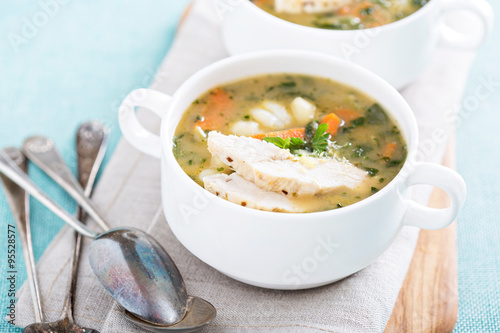 Chicken gnocchi soup with vegetables
