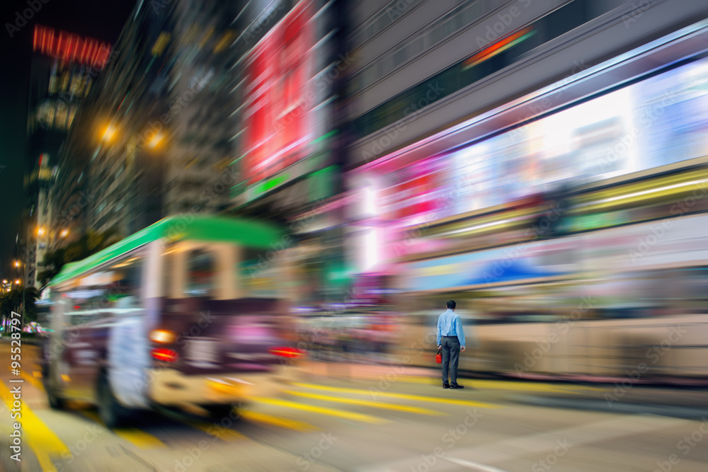 Motion blurred city background in hong Kong business district