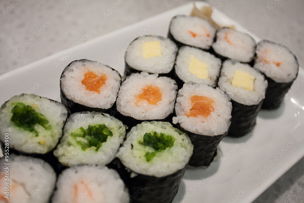 Sushi rolls on a plate