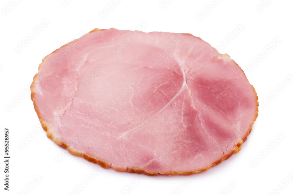 Sliced smoked ham isolated on white background Sliced smoked ham isolated on white background