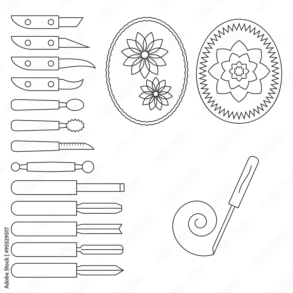Knife and operating tool for carving. Vector illustration Knife and operating tool for carving. Vector illustration