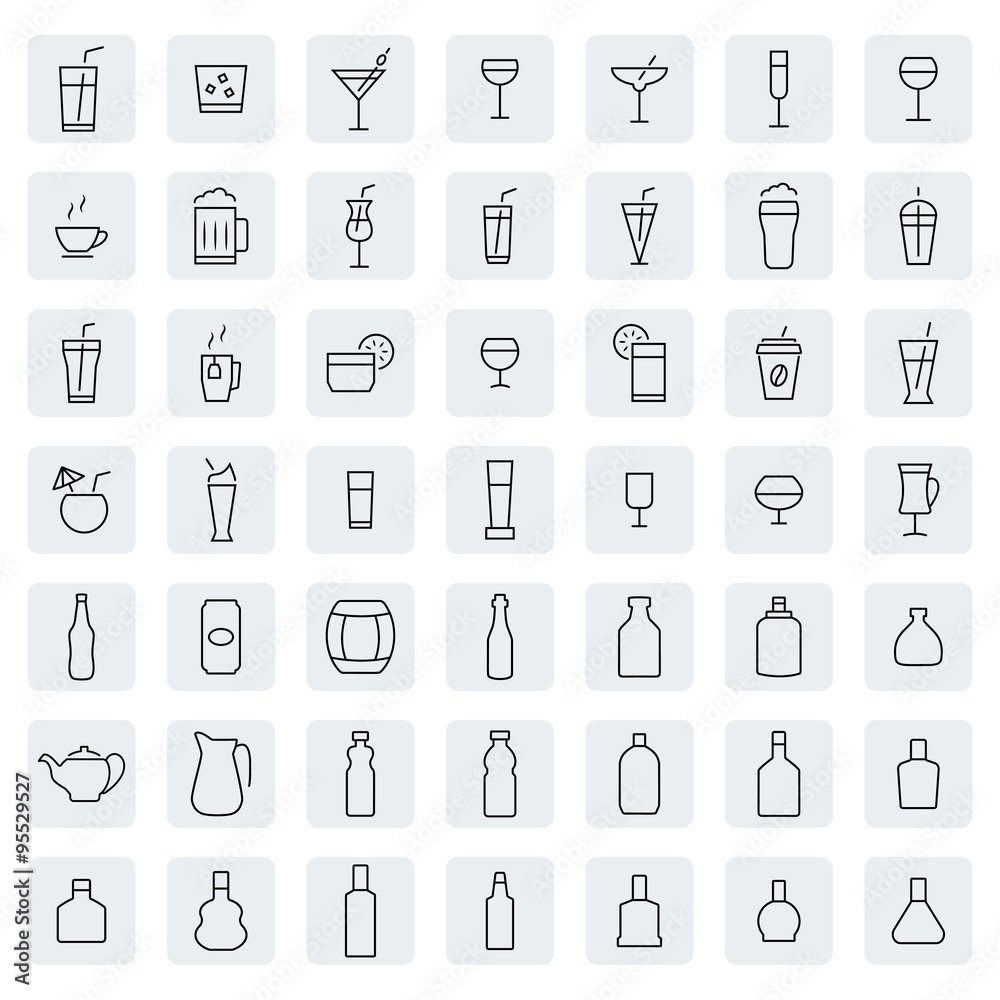 Drink icon set in thin line style