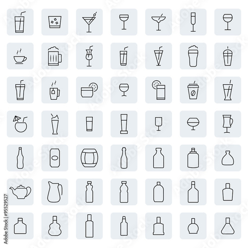 Drink icon set in thin line style