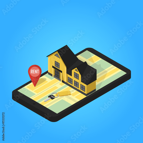Real estate online searching isometric flat