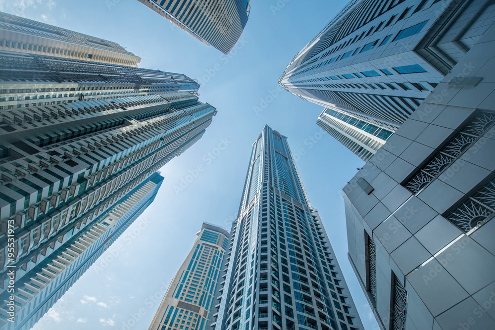Fototapeta premium Tall Dubai Marina skyscrapers in UAE