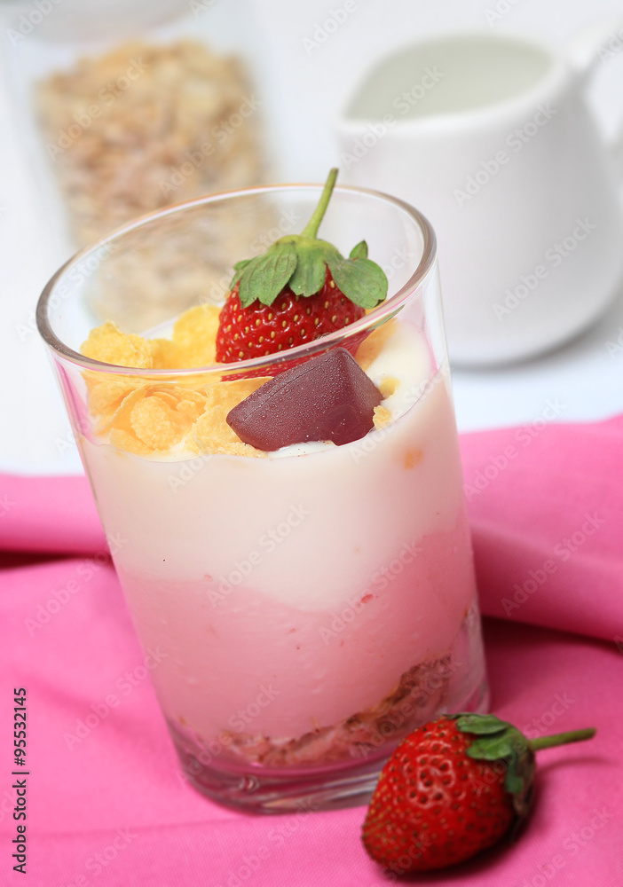 Yogurt in a glass with berries and muesli Yogurt in a glass with berries and muesli
