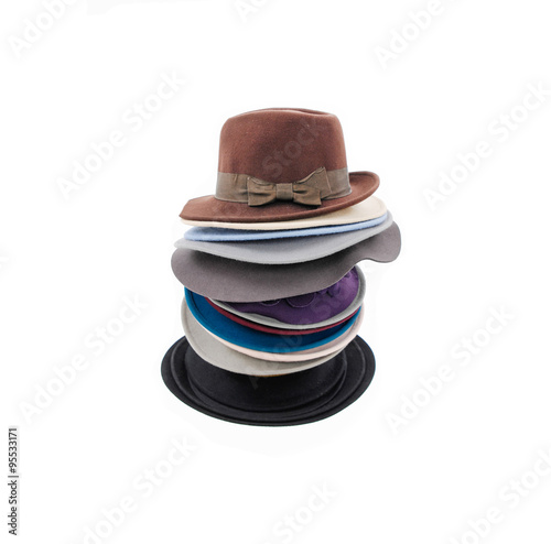 Stacked of colorful female hat