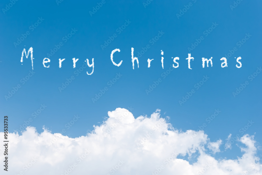 Blue sky background with merry christmas clouds word Blue sky background with merry christmas clouds word