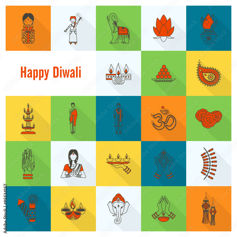 Diwali. Indian Festival Icons