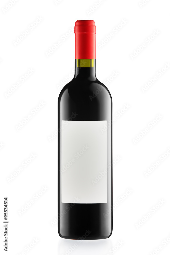 Red wine and a bottle isolated on white