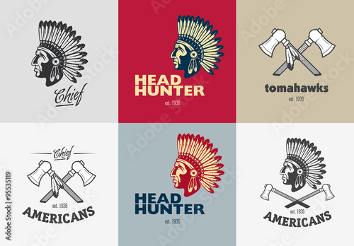 Set of american indian badges
