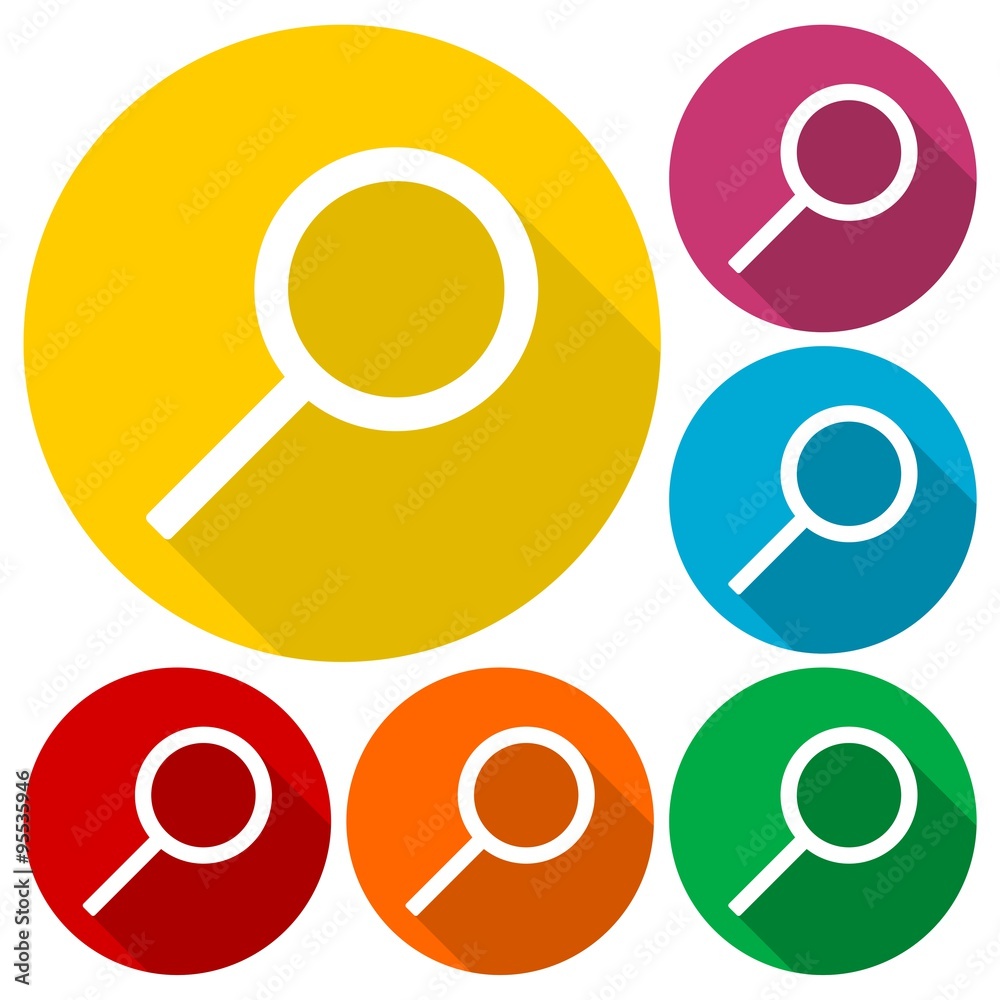 Search Icon, Magnifying Glass, Vector illustration with long shadow set Search Icon, Magnifying Glass, Vector illustration with long shadow set