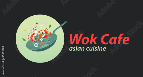 Wok cafe logo template. Asian wok cuisine.
