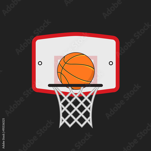Basketball hoop and orange ball on the dark background