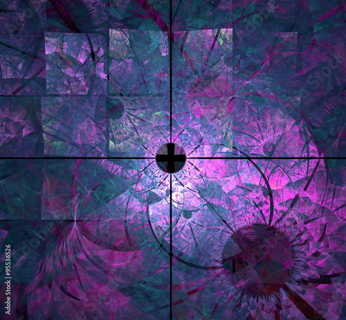 Abstract fractal design. Violet patterns on black.