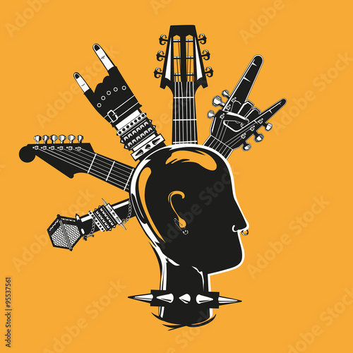 Punk head. Silhouette a man head with a punk hairstyle.