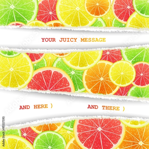 Fruity slices chaotically mixed background. Lemon, lime, orange and grapefruit art cocktail
